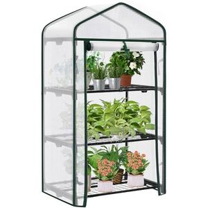 WOLTU Broeikas met metalen planken met 3 niveaus, versterkt PE-zeil, waterdicht, kleine winterkas voor planten, bloemen, groenten, zaaien, wit, 69 x 49 x 125 cm