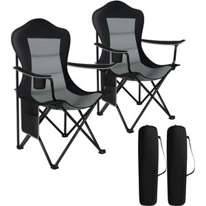 Rootz Campingstoel - Opvouwbare zitting - Buitenligstoel - Draagbare ontspanning - Tuinfauteuil - Reisstoel - Strandzitplaats - Zwart + Donkergrijs - 60x60 cm zitting, 65 cm rugleuning