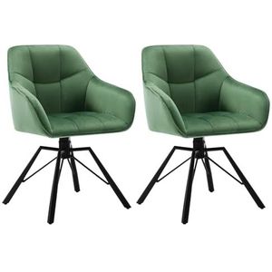 WOLTU Eetkamerstoelen, draaibaar, set van 2, voor eetkamer en woonkamer, comfortabele keukenstoelen, gestoffeerd, met armleuningen, rugleuning, met fluwelen bekleding, donkergroen
