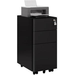 WOLTU Rolcontainer, archiefkast afsluitbaar, bureaukast, rolkast, kast met 3 laden, 5 rollen, hangmappen, kantoorcontainer voor A4 legale letters, 30 x 60 x 45 cm, zwart