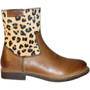 Braqeez - 419671 - Enkellaarzen - Cognac - Leder