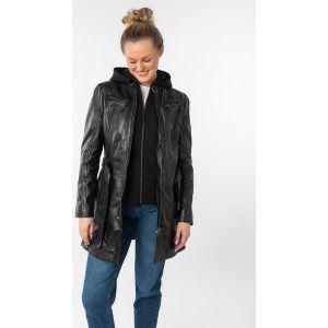 Mauritius Ledermantel BENTE2 (mit Gürtel) lange Lederjacke mit Gürtel & abnehmbarem Kapuzen-Inlay