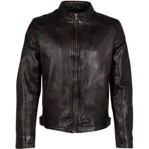 Bikerjack - Zwart - Leer - Licht Gevoerd