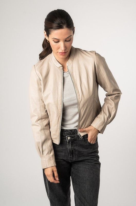 1101-0706 Candie Blouson Jacket - Kleur: Ivory - 100% Leer