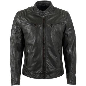 Mauritius - MMDerry - Leren Jack - Donkergroen - Met Staande Kraag Met Drukknoop