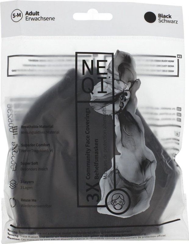 Neqi - Community - Mondkapje - Zwart - 3 stuks
