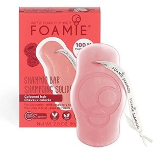 Foamie Solide shampoo voor gekleurd haar met framboosolie, geeft glans, sulfaatvrije en plasticvrije shampoo, 100% veganistisch, 80 g