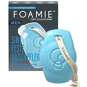 Foamie douchegel en shampoo voor heren, met watermunt en citroen, vaste douche en gezichtsreiniging, verfrissende geur, vaste doucheverzorging voor huid en haar, 90 g