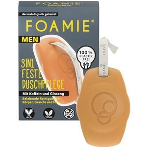Foamie 3-in-1 vaste douche voor mannen, lichaam, gezicht, shampoo, cafeïne en ginseng, 0% plastic, 100% prestaties, pH-neutraal, zeepvrij, 90 g Multipower Energy-Kick