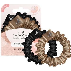 Invisibobble Sprunchie Slim True Golden x2 zijden haarelastiek voor dames en meisjes met elastische spiraal haar