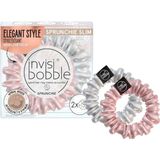 invisibobble - Scrunchie Slim Bella Chrome - Haarelastiekjes - Abrikoos & Zilver - Zijde