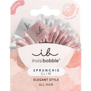 invisibobble - Scrunchie Slim Bella Chrome - Haarelastiekjes - Abrikoos & Zilver - Zijde