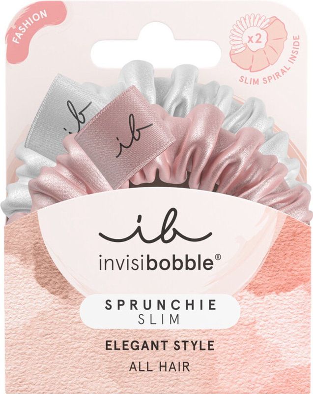 invisibobble - Scrunchie Slim Bella Chrome - Haarelastiekjes - Abrikoos & Zilver - Zijde