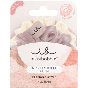 invisibobble Scrunchie Slim Hairiffic Set van 2, Dusty Purple & Off White, stijlvolle scrunchies met slanke spiralen, haarvriendelijk, voor elegante kapsels
