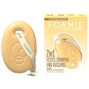 Foamie 2-in-1 vaste shampoo & douchegel vanille amandelmelk – voor haar en lichaam – met amandelolie & vanillegeur – zachte reiniging, pH-huidneutraal, veganistisch en plasticvrij, 80 g