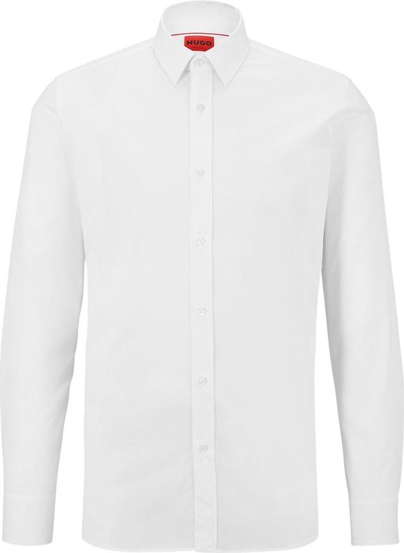 HUGO - Elisha - Overhemd - Wit - Slim Fit, Popeline, Lange Mouwen, Easy Iron