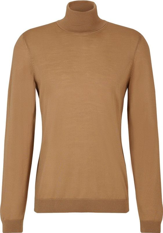 BOSS Musso slim fit trui wol, heren coltrui, midden beige