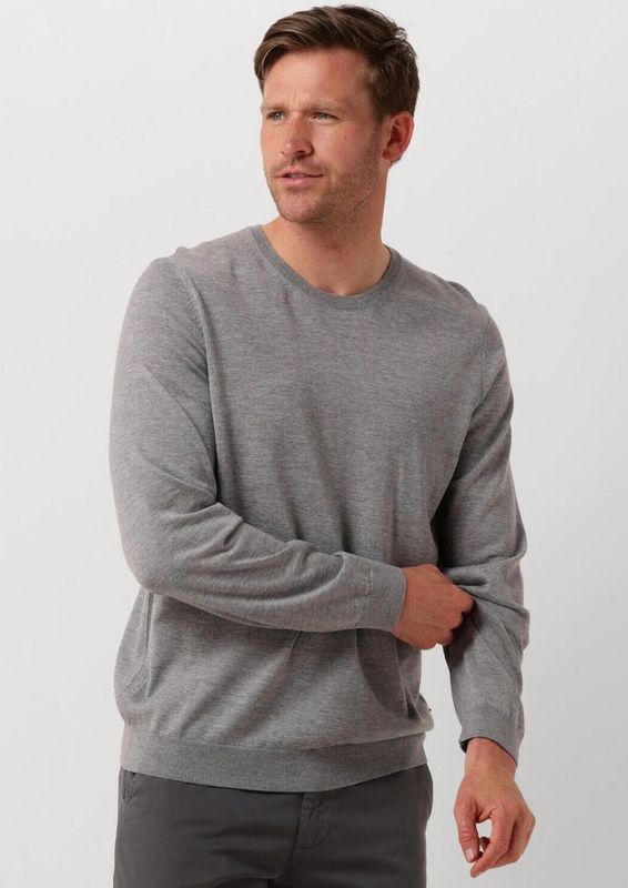 BOSS Leno slim fit trui wol - heren pullover middeldik O-hals - lichtgrijs