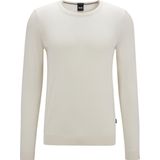 BOSS Leno slim fit trui wol - heren pullover met O-hals - wit