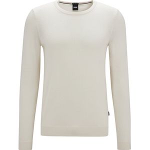 BOSS Leno slim fit trui wol - heren pullover met O-hals - wit