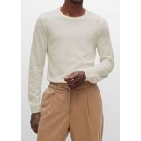 BOSS Leno slim fit trui wol - heren pullover met O-hals - wit