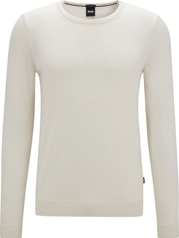 BOSS Leno slim fit trui wol - heren pullover met O-hals - wit