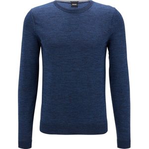BOSS Leno slim fit trui wol - heren pullover met O-hals - kobalt blauw