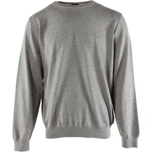Hugo Boss - Ronde Gebreide Trui - Grijs - 100% Scheerwol
