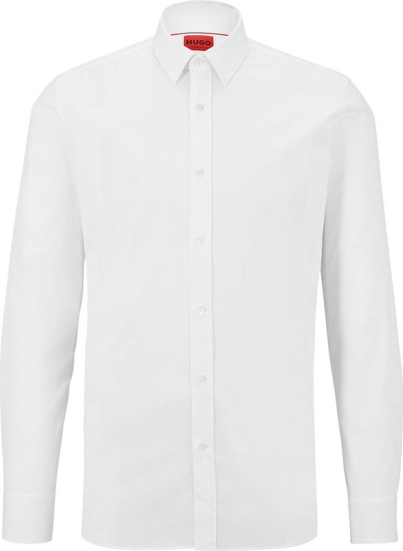 HUGO - Elisha - Overhemd - Wit - Slim Fit, Popeline, Lange Mouwen, Easy Iron