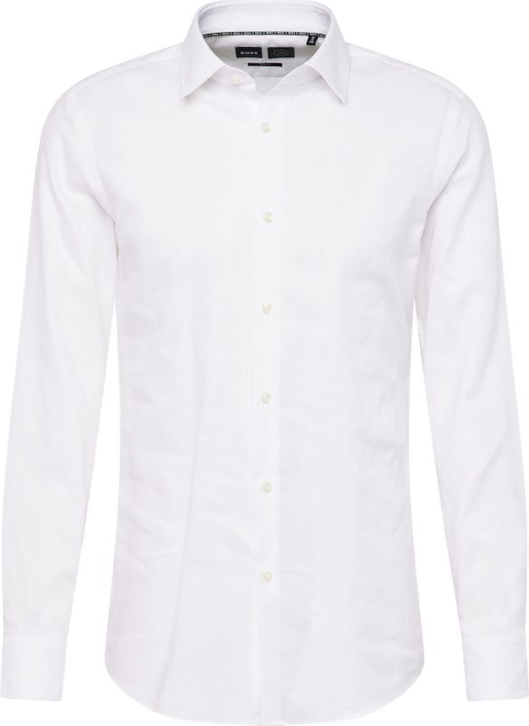 HUGO BOSS - Wit Effen Overhemd - 100% Katoen - Kent Kraag - Lange Mouwen