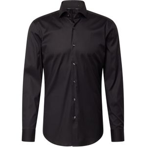 BOSS Hank slim fit overhemd - popeline - zwart - Strijkvriendelijk - Boordmaat: 37