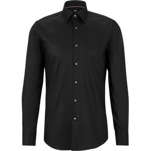 BOSS - Hank - Overhemd - Zwart - Popeline, Slim Fit, Lange Mouwen, Easy Iron