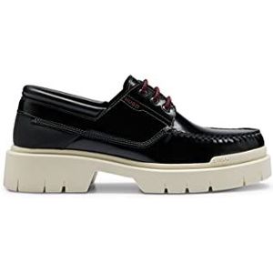 HUGO Denzel Boat Bootschoenen voor heren, van leer met Chunky rubberen zool, maat, zwart 1, 43 EU