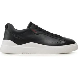 HUGO Blake Tenn leren herensneakers met logo aan de zijkant, zwart, 41 EU