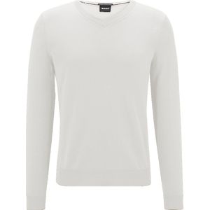 BOSS - Baram - Trui - Wit - Regular Fit - V-hals - 100% Scheerwol