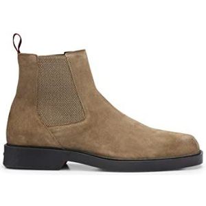 HUGO Iker Cheb Chelsea Boots voor heren, van suède met logo-details, beige, 39 EU