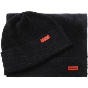 Hugo Boss, Zwart geribbeld sjaal en hoed set voor dames Zwart, Dames, Maat:ONE Size
