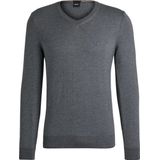BOSS - Baram - Middengrijs - Regular Fit Trui - Wol - V-hals