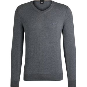 BOSS - Baram - Middengrijs - Regular Fit Trui - Wol - V-hals