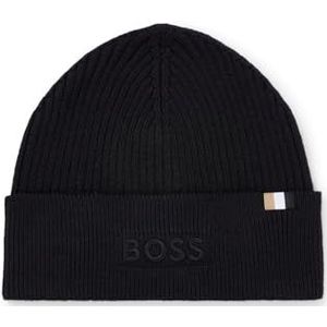 Hugo Boss - Magico beanie - zwart - van katoen en wol met logostiksel - heren