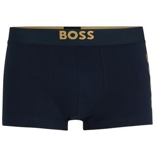 BOSS Heren Trunk Starlight Boxer Court van stretchkatoen met metallic logo's, Blauw