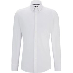 Slim fit BOSS overhemd wit effen zakelijk semi wide spread