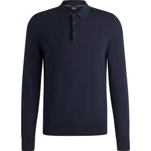 Hugo - Gebreide Trui - Blauw - Katoen - Donkerblauwe Gemello-p Stijl