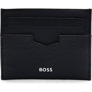 Embossed-leather card holder with metal logo lettering