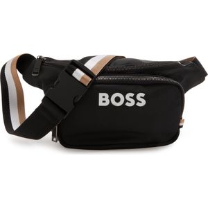 Contrast-logo belt bag with signature-stripe strap