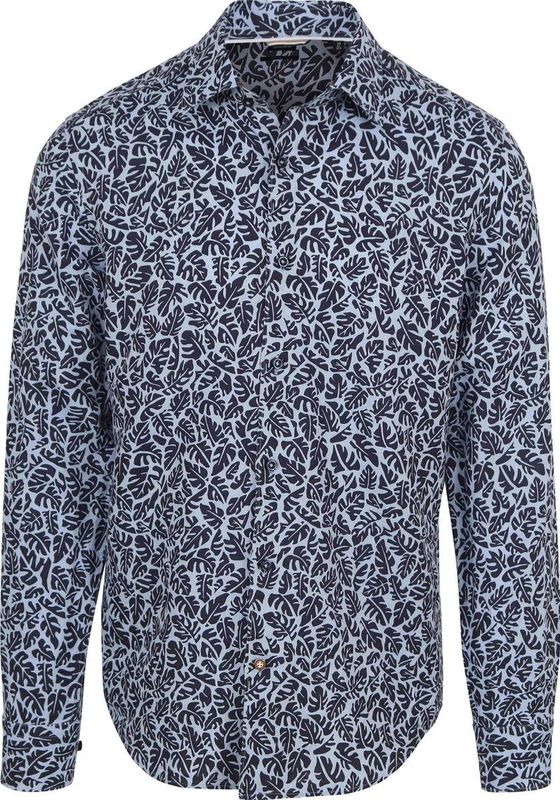 BOSS - Overhemd - Blauw - Casual-Fit - Linnen en Katoen