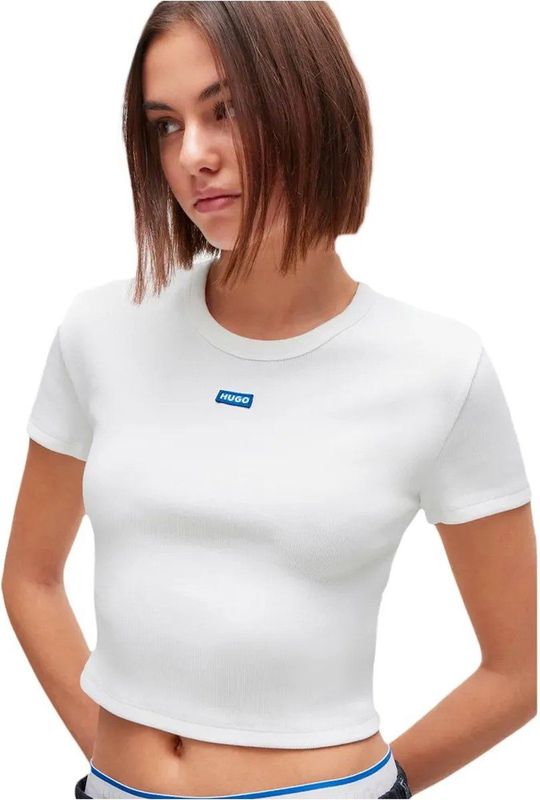 HUGO - Blue - T-shirt - Wit - Verkorte Lengte
