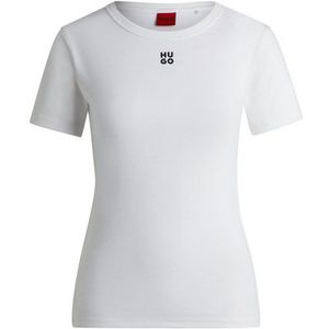 HUGO - Deloris - T-shirt - Zwart/Wit - Jersey, Ronde Hals, Slanke Pasvorm