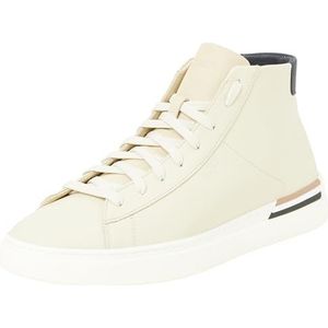 BOSS Heren Clint Hito Hightop sneakers van leer met kenmerkende strepen op de zool, Open wit., 46 EU