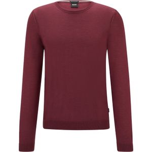 BOSS Leno slim fit trui wol, heren pullover middeldik O-hals, rood